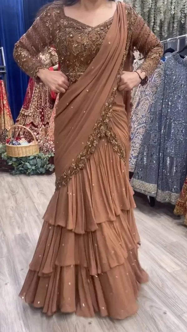 Copper_Brown_Foux_Gorgette_Lehenga_Choli_Set_For_Women