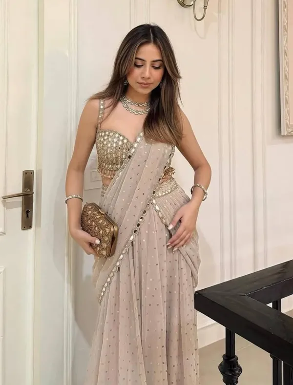 Beige_Foux_Gorgette_Lehenga_Choli_Set_For_Women