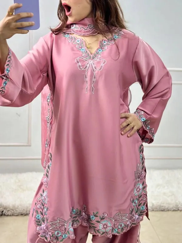 Pink_Natural_Crep_Suit_Set_For_Women