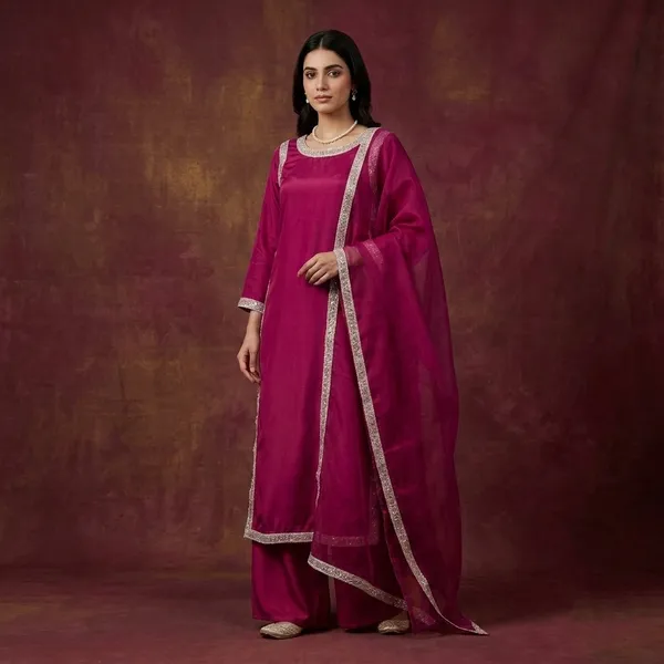 Magenta_Natural_Crep_Kurta_Palazzo_Dupatta_Set_For_Women