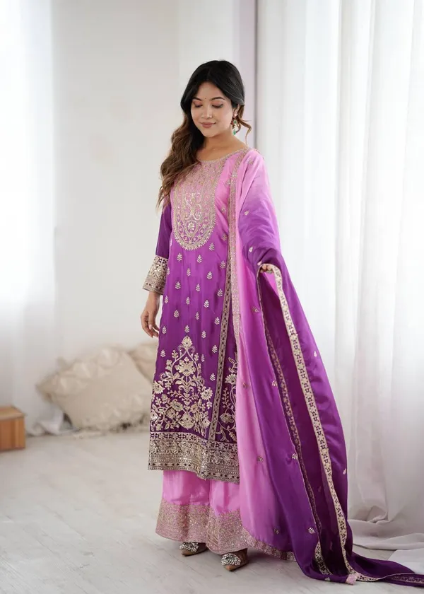 Purple_Shaded_Chinon_Silk_Kurta_Palazzo_Set_For_Women