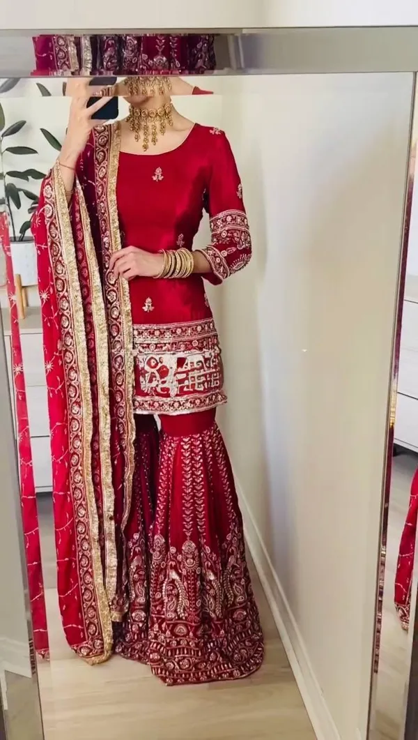 Red_Chinon_Silk_Sharara_Suit_Set_For_Women