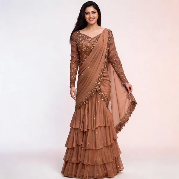 Copper_Brown_Foux_Gorgette_Lehenga_Choli_Set_For_Women