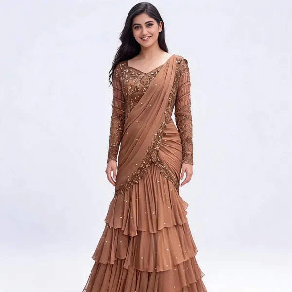 Copper_Brown_Foux_Gorgette_Lehenga_Choli_Set_For_Women