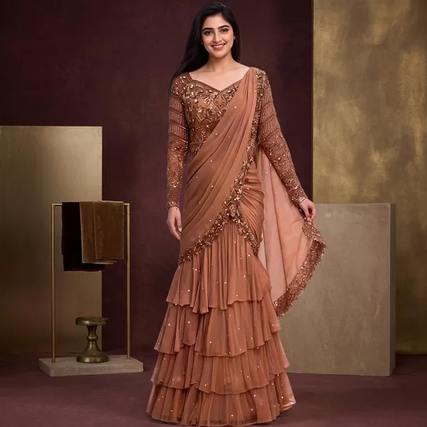 Copper_Brown_Foux_Gorgette_Lehenga_Choli_Set_For_Women