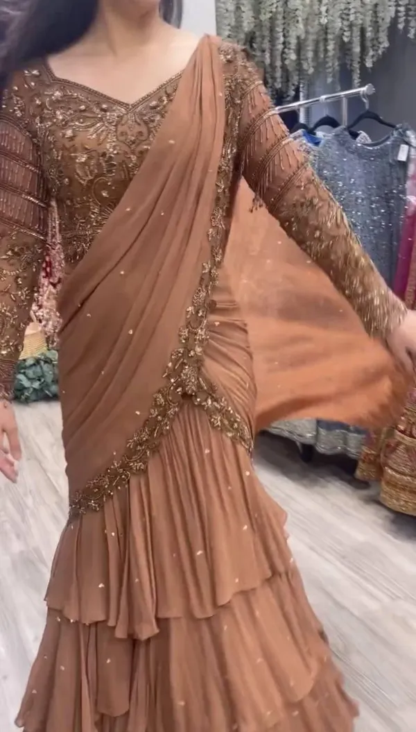 Copper_Brown_Foux_Gorgette_Lehenga_Choli_Set_For_Women