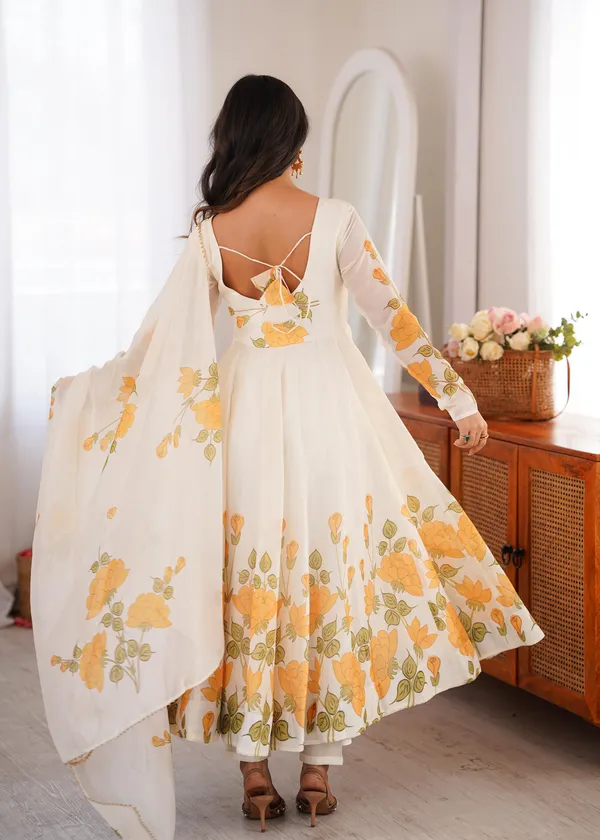 White_Heavy_Pure_Soft_Organja_Silk_Anarkali_Suit_Set_For_Women