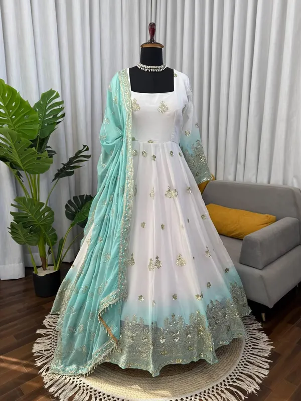 White_Star_Gorgette_Anarkali_Suit_Set_For_Women
