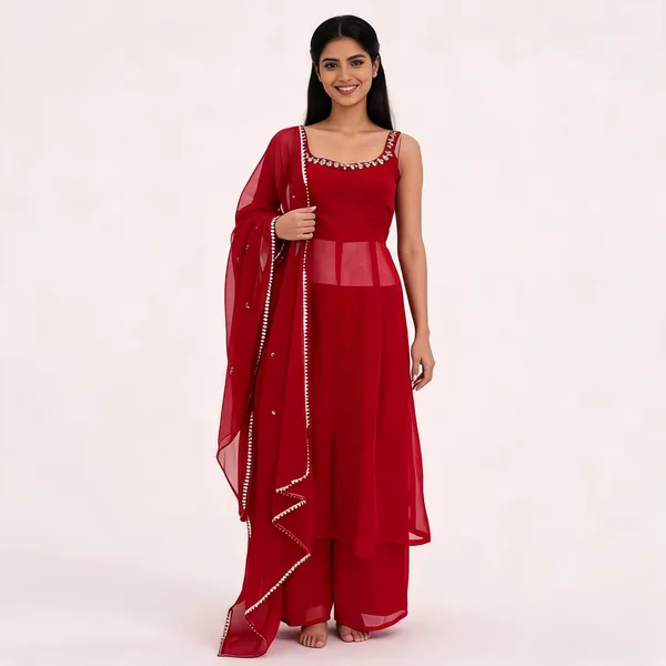 Red_Foux_Gorgette_Anarkali_Suit_Set_For_Women