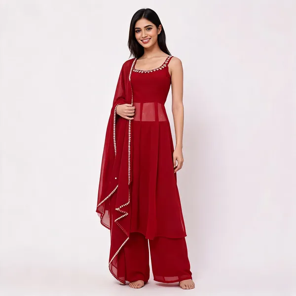 Red_Foux_Gorgette_Anarkali_Suit_Set_For_Women