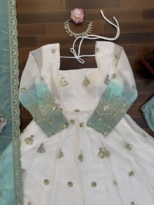 White_Star_Gorgette_Anarkali_Suit_Set_For_Women