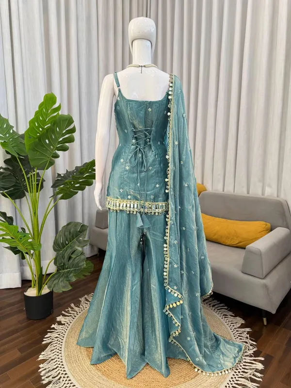 Turquoise_Fendy_Silk_Sharara_Dupatta_Set_For_Women