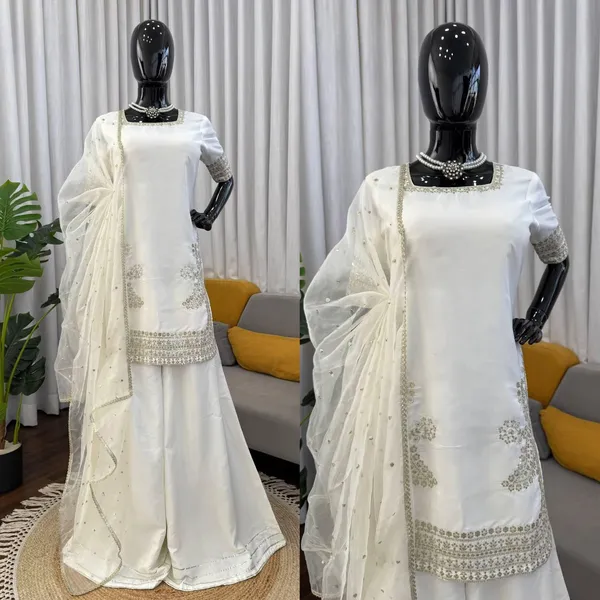 White_Natural_Crep_Kurta_Palazzo_Set_For_Women