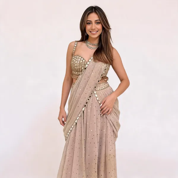Beige_Foux_Gorgette_Lehenga_Choli_Set_For_Women