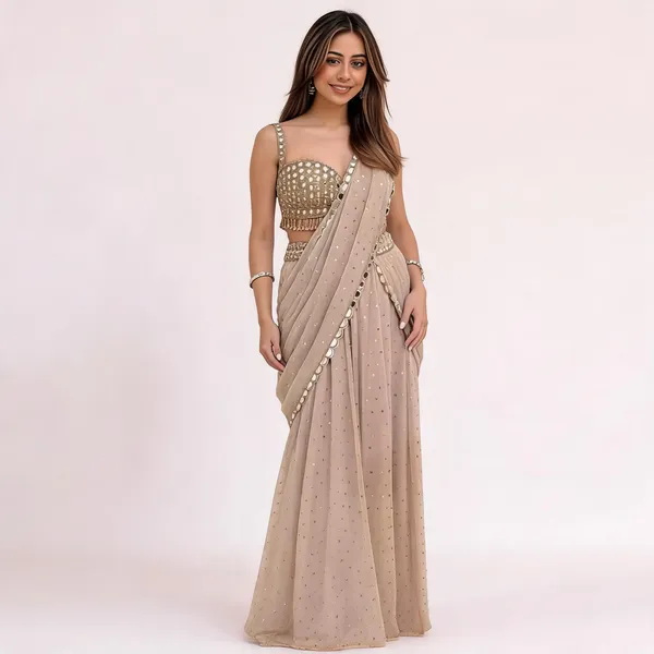 Beige_Foux_Gorgette_Lehenga_Choli_Set_For_Women