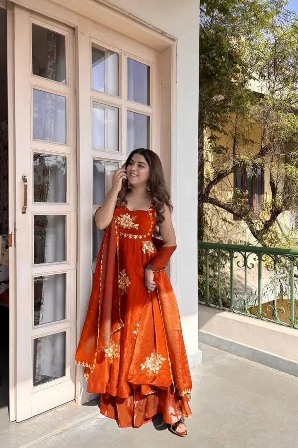 Orange_Fendy_Silk_Anarkali_Suit_Set_For_Women