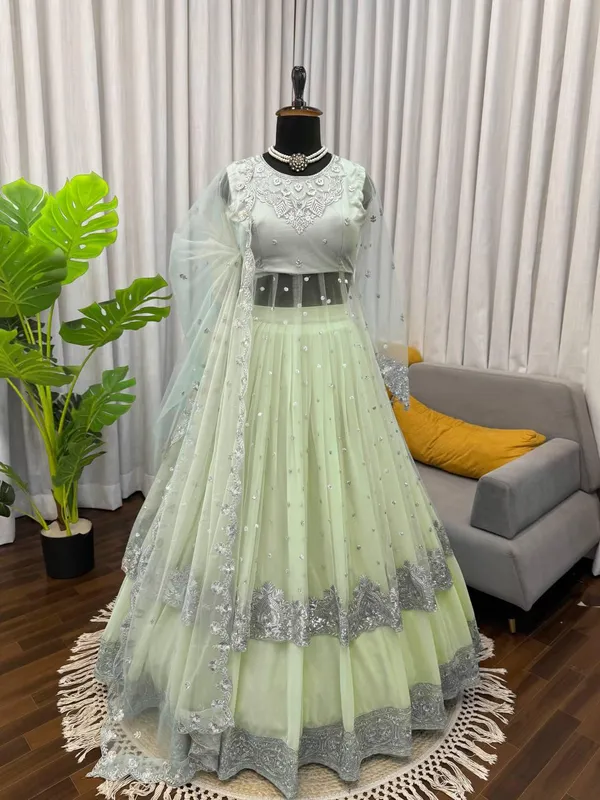 Mint_Green_Foux_Gorgette_Lehenga_Choli_Set_For_Women