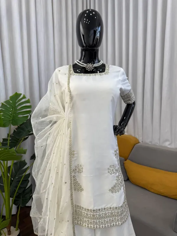 White_Natural_Crep_Kurta_Palazzo_Set_For_Women