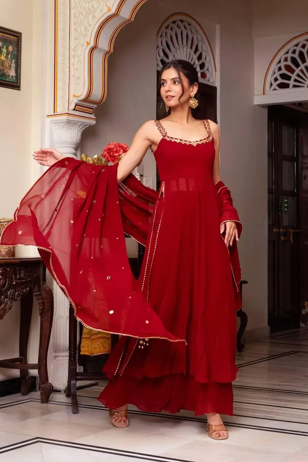 Red_Foux_Gorgette_Anarkali_Suit_Set_For_Women