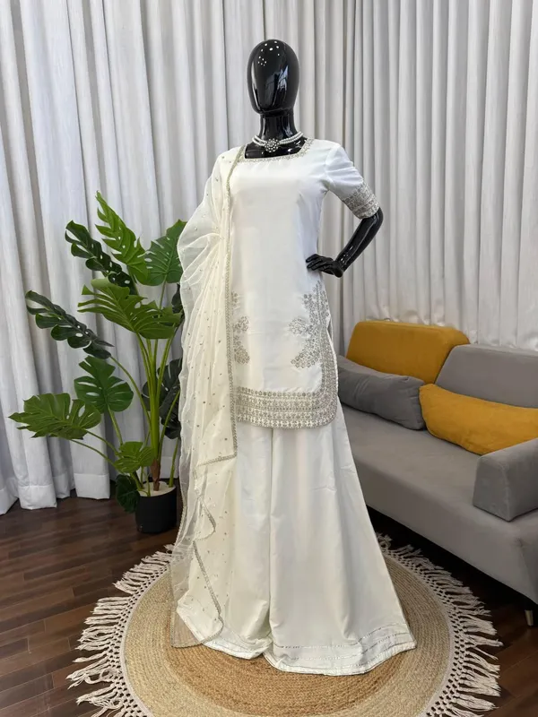 White_Natural_Crep_Kurta_Palazzo_Set_For_Women