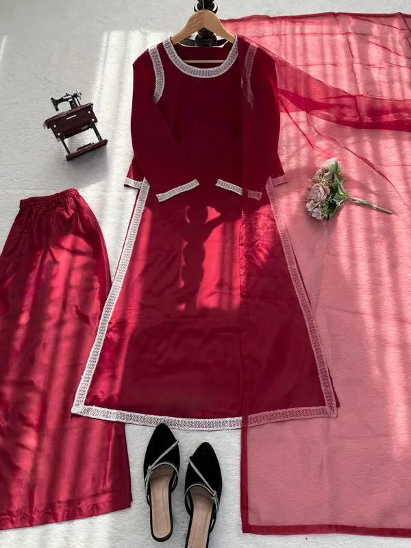 Magenta_Natural_Crep_Kurta_Palazzo_Dupatta_Set_For_Women