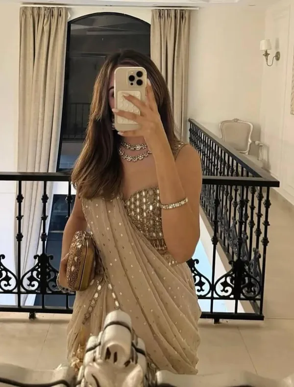 Beige_Foux_Gorgette_Lehenga_Choli_Set_For_Women