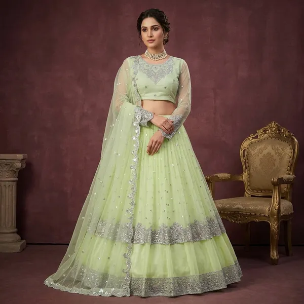 Mint_Green_Foux_Gorgette_Lehenga_Choli_Set_For_Women