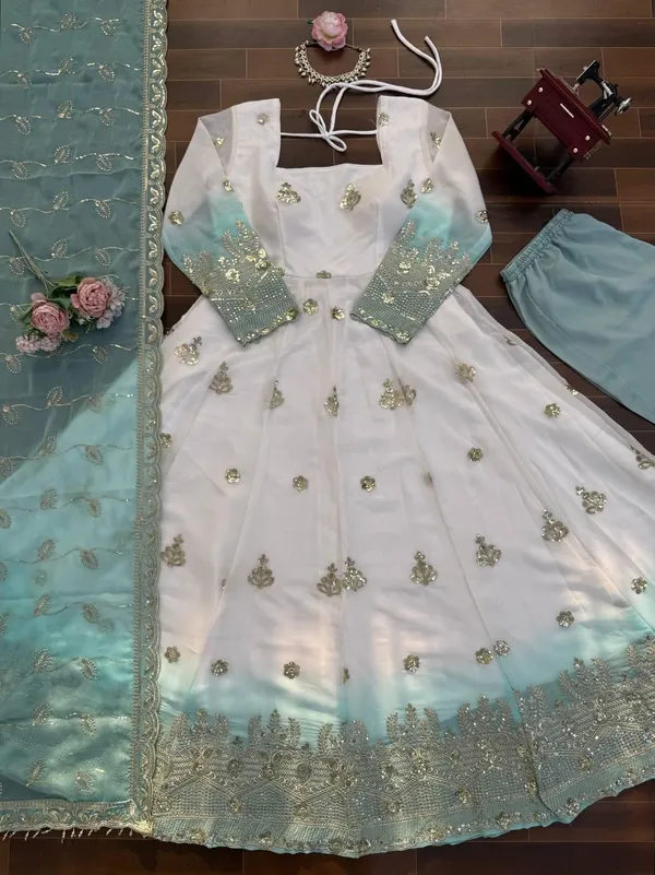 White_Star_Gorgette_Anarkali_Suit_Set_For_Women