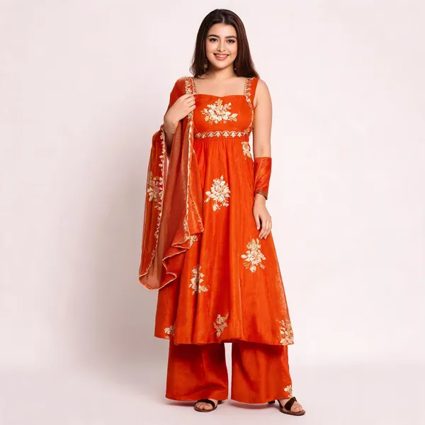 Orange_Fendy_Silk_Anarkali_Suit_Set_For_Women