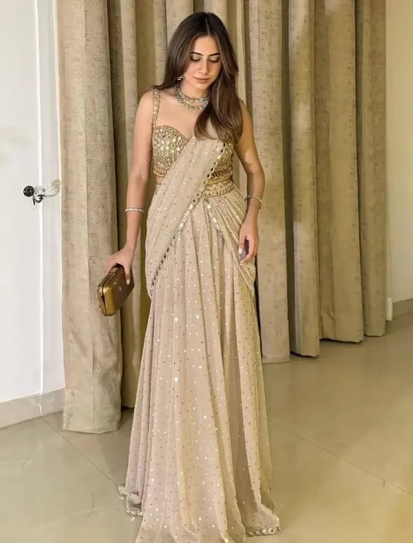 Beige_Foux_Gorgette_Lehenga_Choli_Set_For_Women