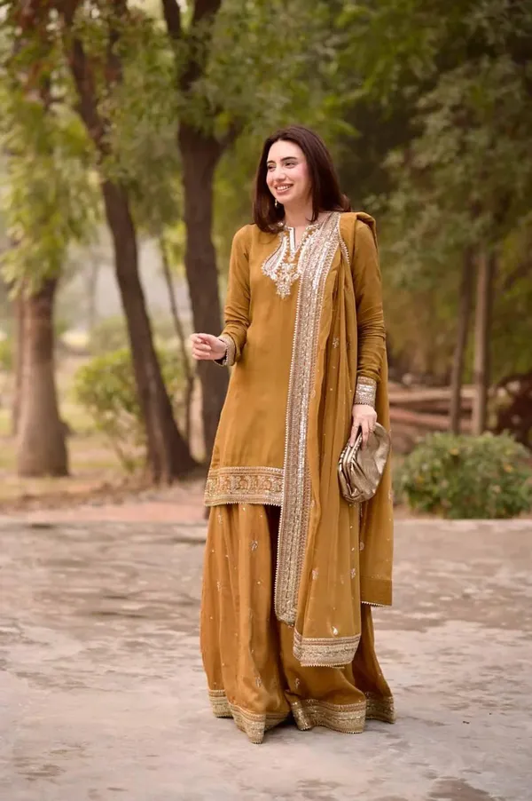 Mustard_Mul_Chanderi_Kurta_Palazzo_Dupatta_Set_For_Women