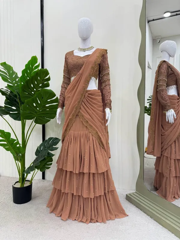Copper_Brown_Foux_Gorgette_Lehenga_Choli_Set_For_Women