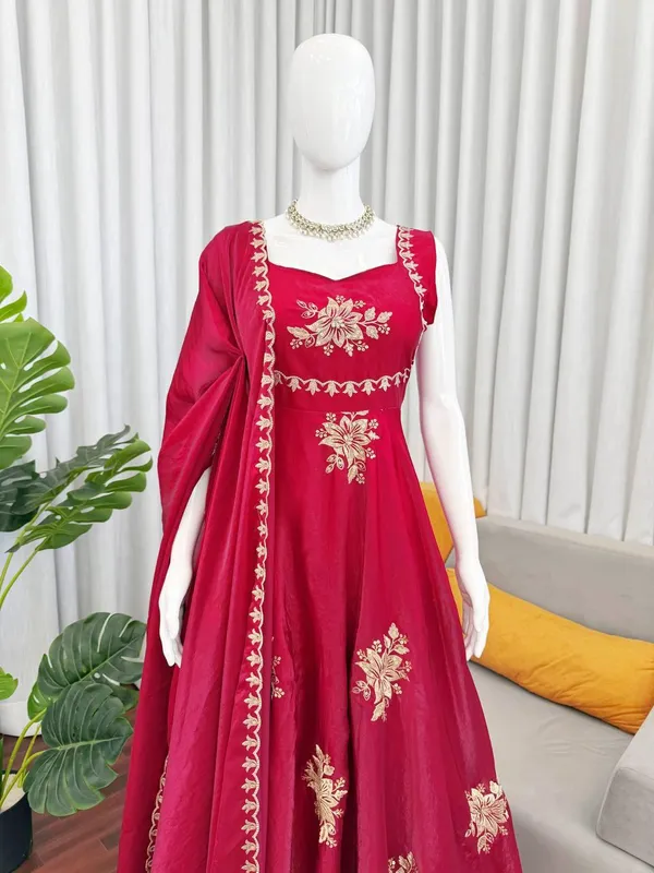 Red_Fendy_Silk_Anarkali_Lehenga_Dupatta_Set_For_Women