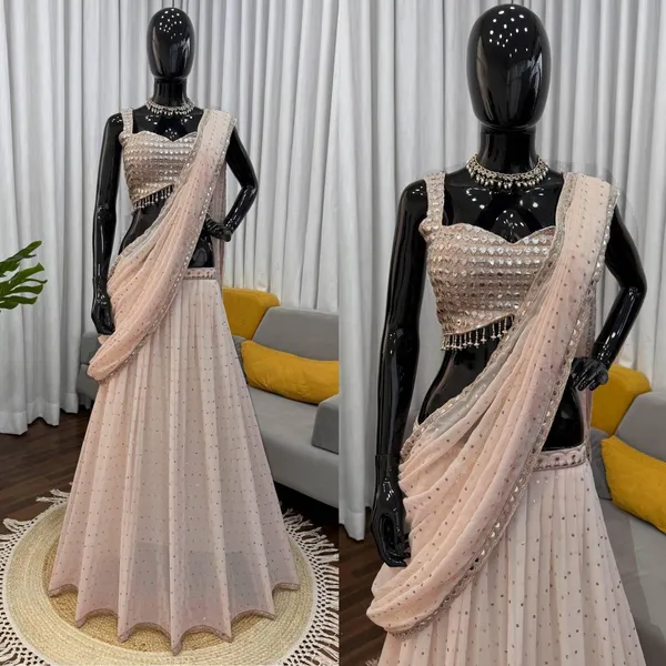 Beige_Foux_Gorgette_Lehenga_Choli_Set_For_Women
