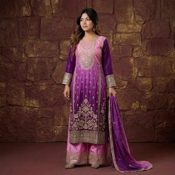 Purple_Shaded_Chinon_Silk_Kurta_Palazzo_Set_For_Women
