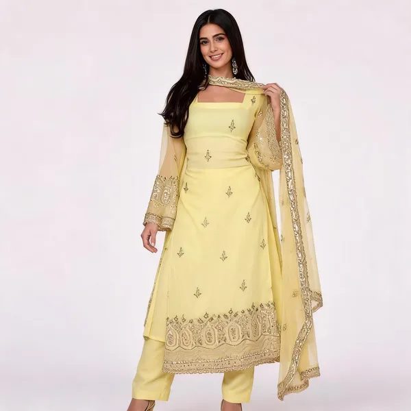 Yellow_Foux_Gorgette_Kurta_Palazzo_Set_For_Women