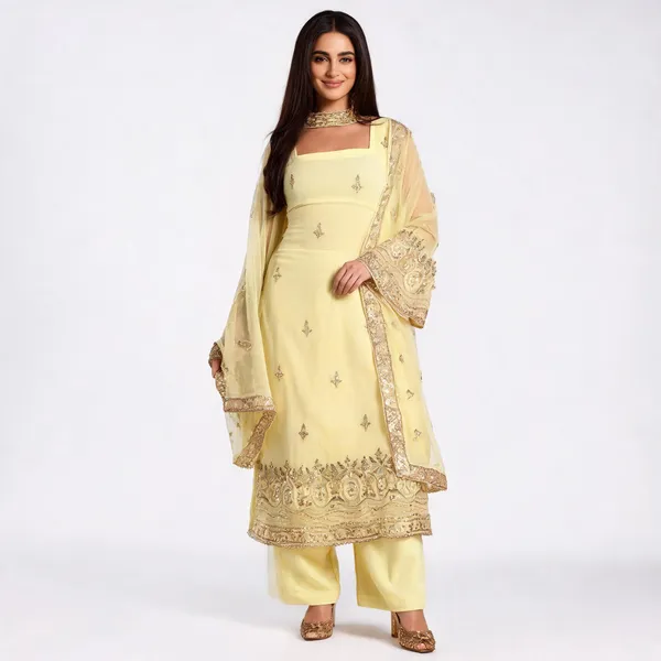 Yellow_Foux_Gorgette_Kurta_Palazzo_Set_For_Women