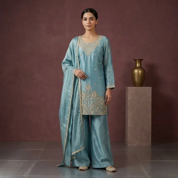 Sky_Blue_Fendy_Silk_Kurta_Palazzo_Dupatta_Set_For_Women