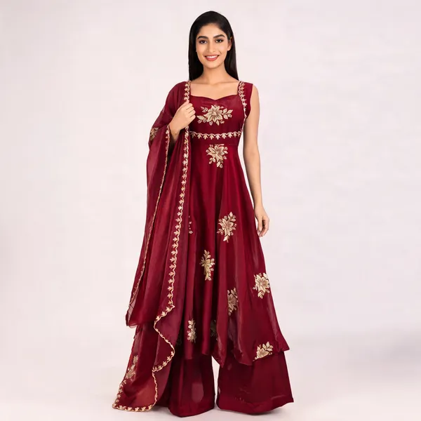 Maroon_Fendy_Silk_Anarkali_Suit_Set_For_Women