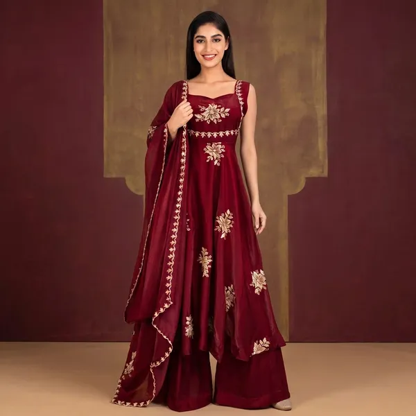 Maroon_Fendy_Silk_Anarkali_Suit_Set_For_Women