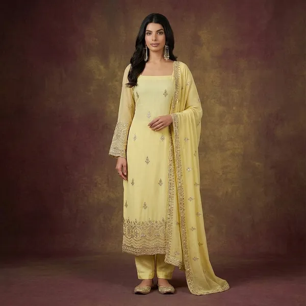 Yellow_Fendy_Silk_Kurta_Set_For_Women