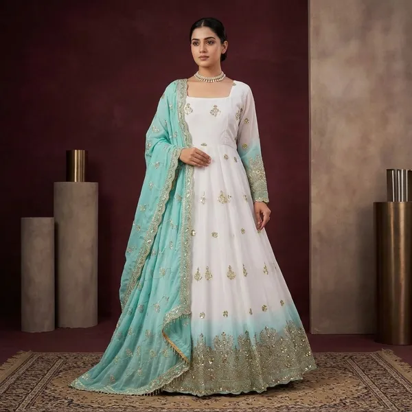 White_Star_Gorgette_Anarkali_Suit_Set_For_Women