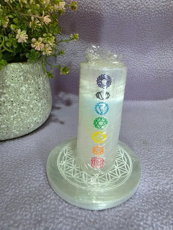 salenite_tower_7_chakra_design_3*3_inch_to_charge_gemstone_&_crystal_bracelet_and_purify_the_complete_room__