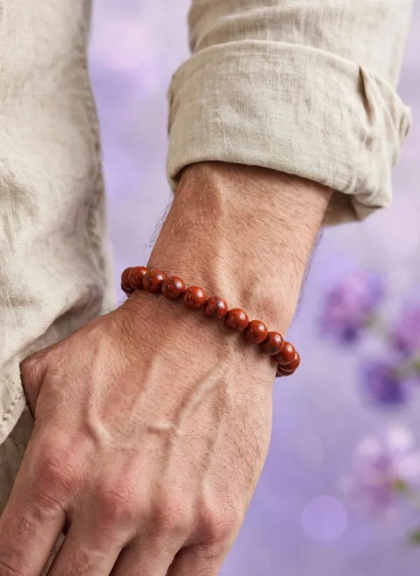 Natural_Red_Jasper_Beaded_Stretch_Bracelet_For_Men_And_Women