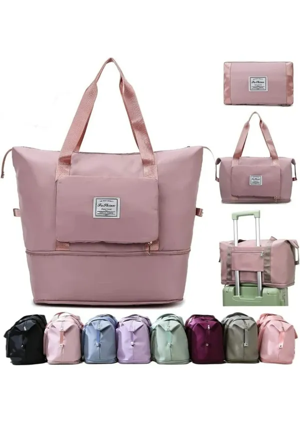 Pink_Polyester_Oxford_Foldable_Expandable_Travel_Duffel_Bag