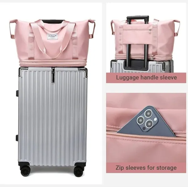 Pink_Polyester_Oxford_Foldable_Expandable_Travel_Duffel_Bag