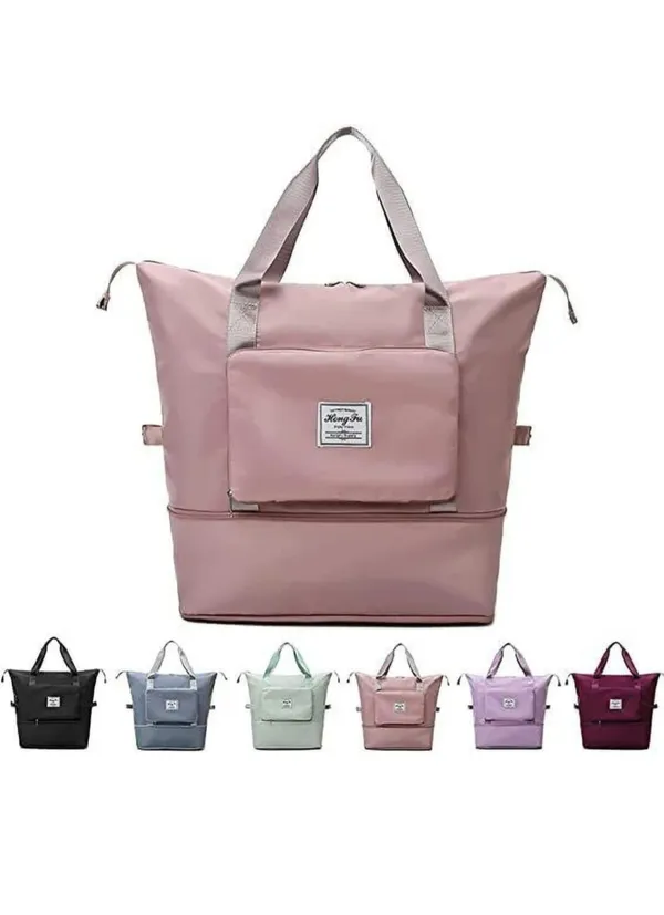 Pink_Polyester_Oxford_Foldable_Expandable_Travel_Duffel_Bag