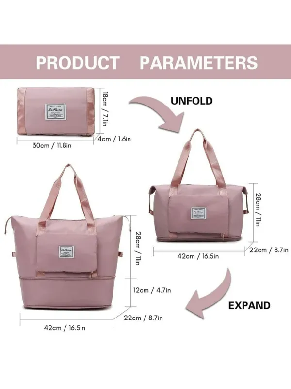 Pink_Polyester_Oxford_Foldable_Expandable_Travel_Duffel_Bag