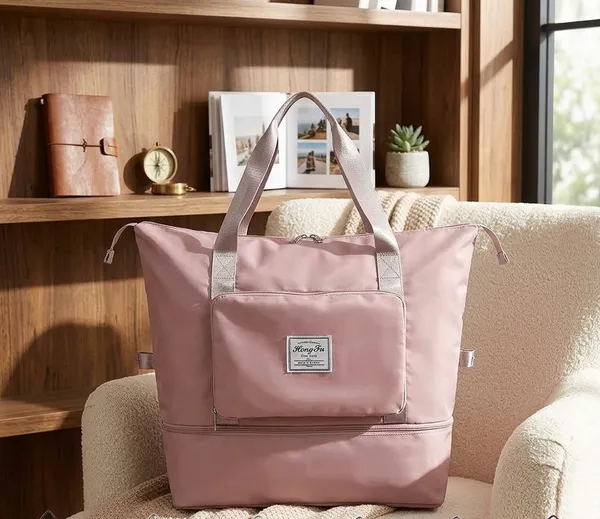 Pink_Polyester_Oxford_Foldable_Expandable_Travel_Duffel_Bag