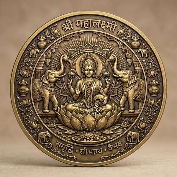 Brass_Decorative_Coin_Mahalakshmi_Elephant_Embossed